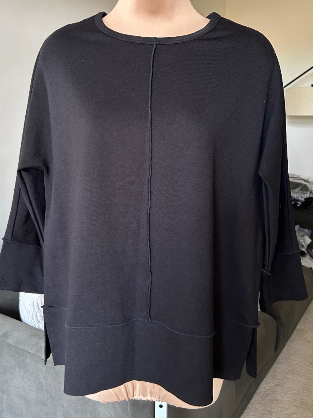 JONES NEW YORK Crew Neck Tunic 3/4 Sleeves Exposed Seams NWOT